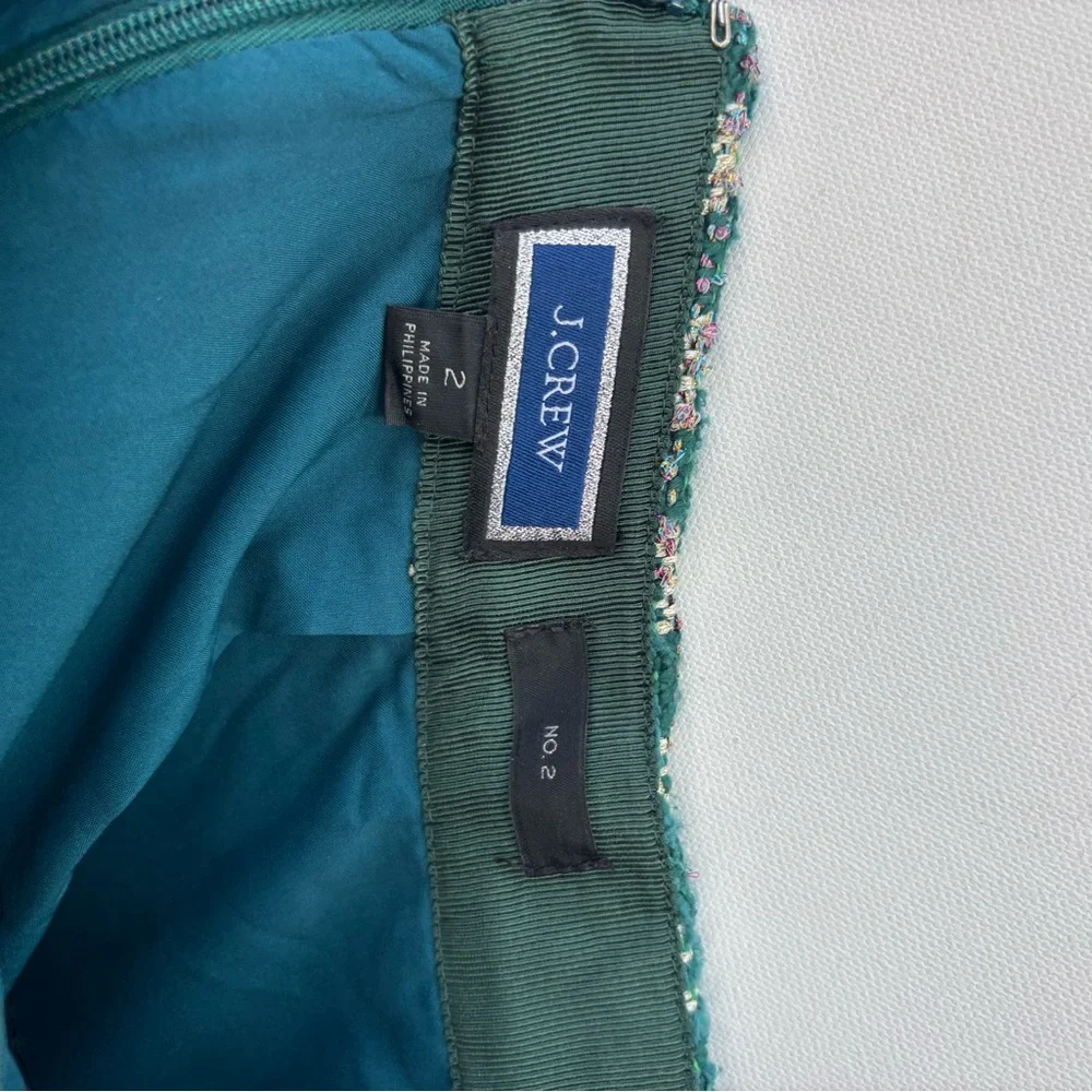 J Crew Number Two Pencil Skirt in Emerald Tweed